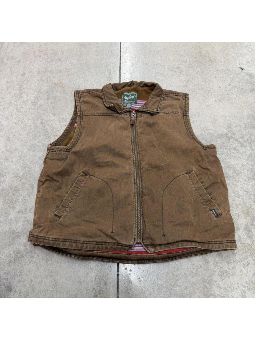 vintage woolrich sun faded brown fleece lined vest size xxl